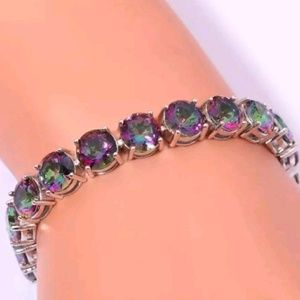 Rainbow Topaz 925 Silver Tennis Bracelet - 7 1/2"